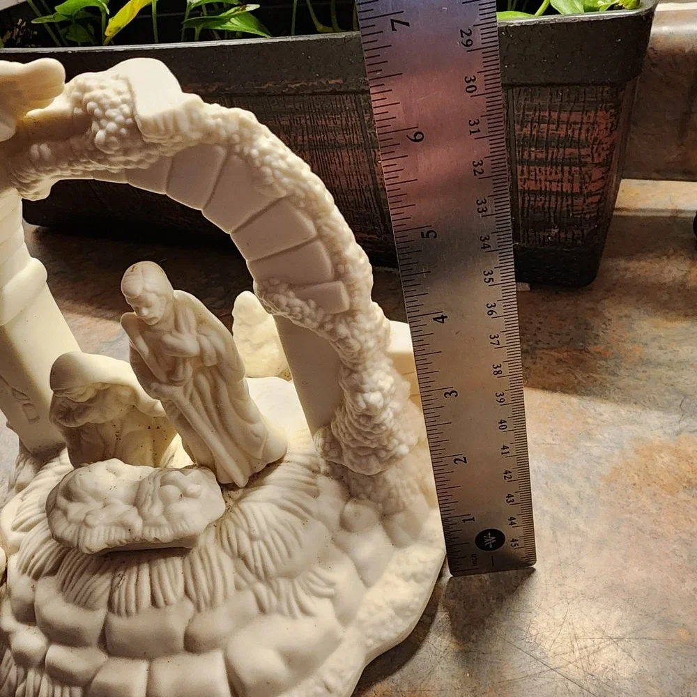 Musical Nativity Figurine Plays Silent Night Off White Bisque Holy Family 8 in.